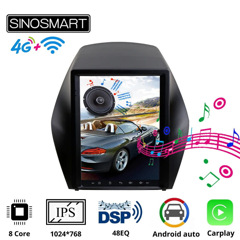 Sinosmart Tesla Style Vertical IPS Screen Car Gps Multimedia Navigation Player for Hyundai IX35 I35 Tucson 2009-2015