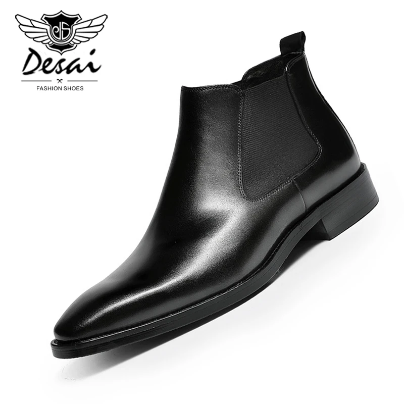 

DESAI Martin Boots Men Genuine Leather Business Dress Shoe Chelsea Cowhide British Style 2019 Autumn Winter New Loafer Warm Boot