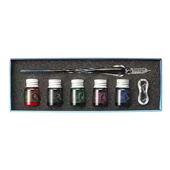 

8Pcs Starry Sky Glass Pen Sets Gold Powder ink Pen Glass Dip Pen For Writing Fountain Signature Pens Art Supplies With Gifts Box