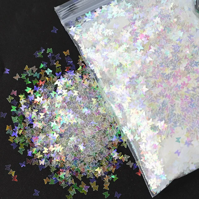 50G 1bag All White Glitter Shapes- Polyester Glitters - Opal Iridescent Rainbow White Glitter Chunky Nail Art Clear Iridescent 4