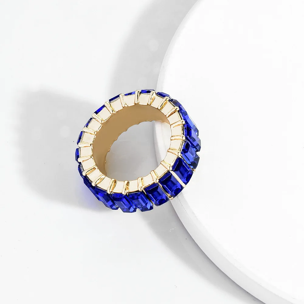 Дизайн Красочные Стразы геометрические кольца на костяшки для женщин Роскошные брендовые дамские драгоценные камни вечерние коктельное кольцо ювелирные изделия - Цвет основного камня: Royal Blue