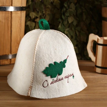 

Sauna hat "With light steam", with leaf patch, made of sheep wool 4838149