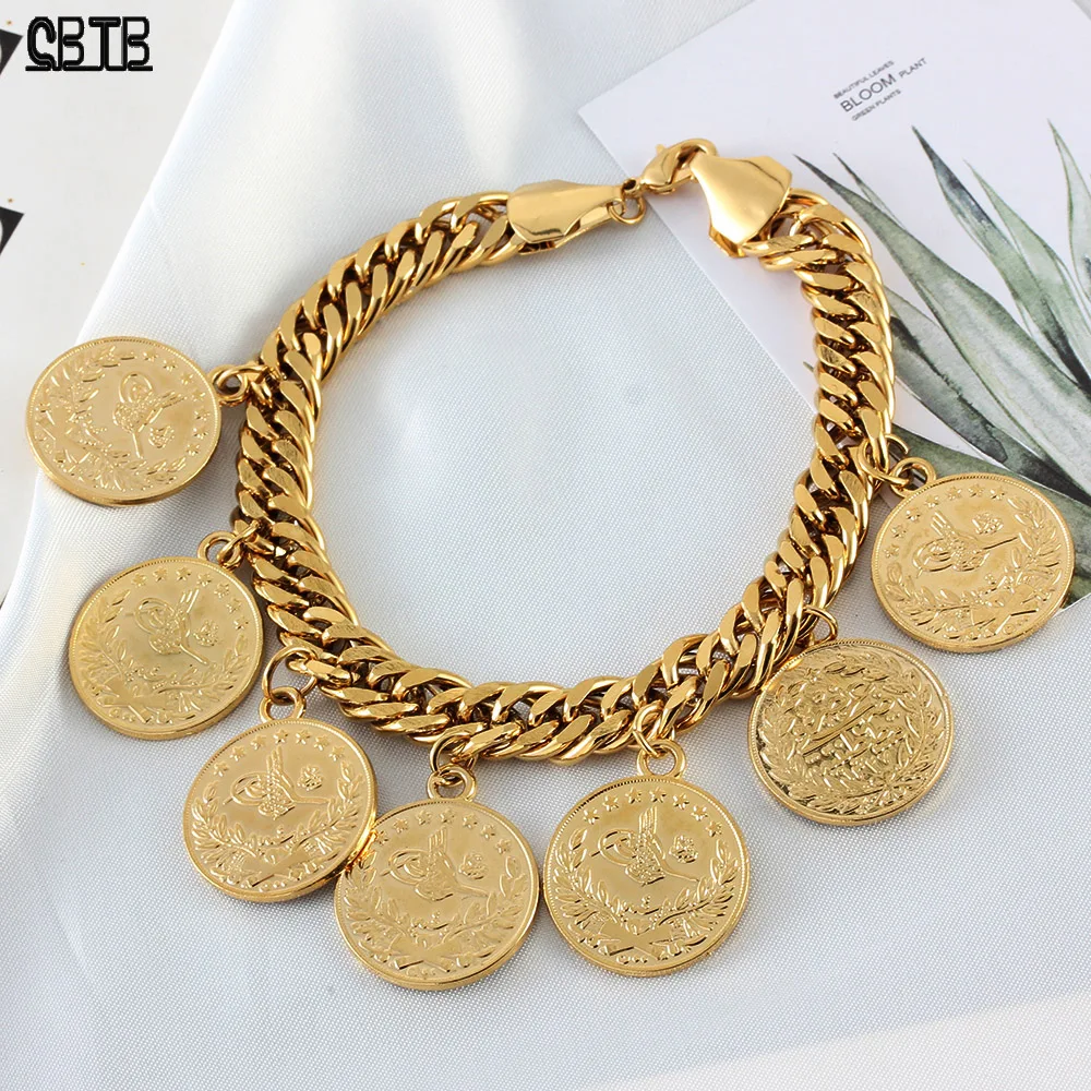 18k Gold Charm Bracelet with Antique Silver and Bronze Coins