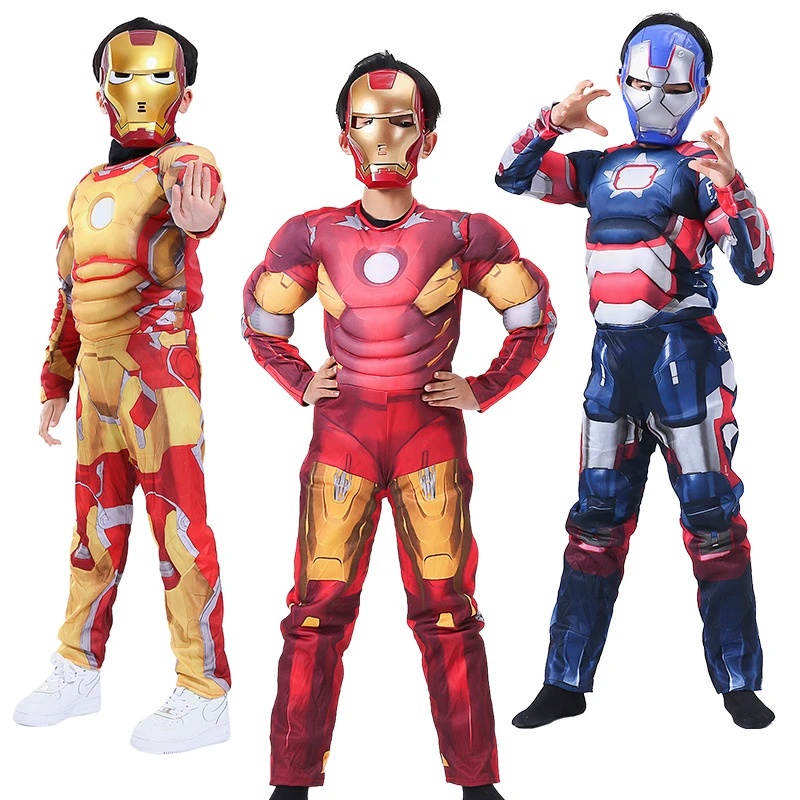 

Halloween Cosplay Boys Kid Clothes Iron Man Transforms Jumpsuit Matching Mask Carnival Superhero Role Play Prom Gown Costume
