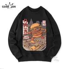 

Anime BurgerZilla Cartoon Japanese Men Hoodies Sweatshirt Print Trend Mens Clothes Hip-Hop Male Crewneck Hoodie Streetwear