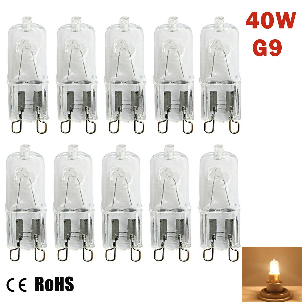 10Pcs 40W G9 Halogeenlamp Halogeenlamp Pin Base Lamp Warm Wit Globe Lamp Thuis Licht -