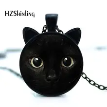 2017 painting black cat  Necklace for pet lovers Pendant with two ears Jewelry Glass Cabochon girl's Gift her HZ2