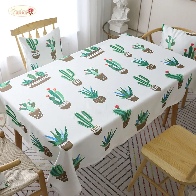 

Proud Rose Cactus Printed Polyester Table Cloth Coffee Table Cover Table Cloth Rectangular Handmade Linen Tablecloths