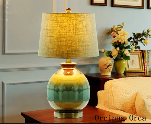 

New Chinese Handmade Ceramic Table Lamp Living Room Bedroom Bedside Lamp Modern Creative LED Color Ceramic Table Lamp
