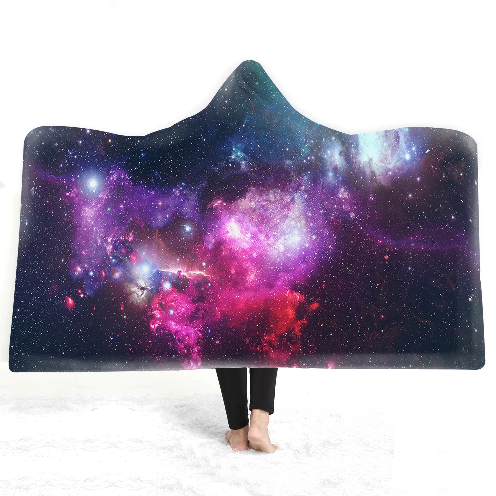 Одеяло из микрофибры, 3D принт, галактика, космос, Вселенная, флис, шерпа, одеяло для подростков, носимое, с капюшоном, пледы, теплое одеяло
