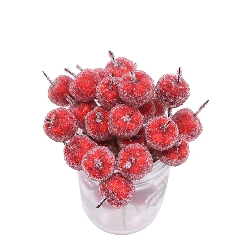 20Pcs 2cm Mini Artificial Apple Fake Fruit Glass Berries Pomegranate Red Cherry Bouquet Stamen Christmas Decorative artificial plants artificial flowers artificial fruits and vegetables