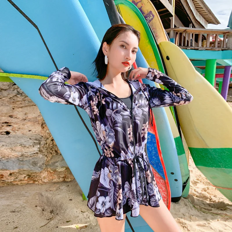 

Whole Woman Swimwear Swimsuits Women Sexy Bikini 2020 Female Fat Three Piece Jins Loose Bubble Skirt Movement Polyester Surfing