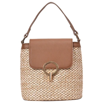 

Women's Small Straw Bucket Bag Straw Bag Shoulder Messenger Bag Wild Handbag