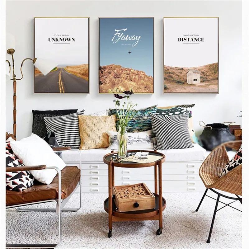 Home Decor wall art Nordic Road Outdoor Scenery picture with Text Poster Living Room Mural Decorative Canvas Painting | Дом и сад
