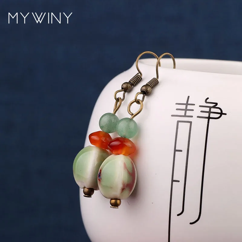 5 видов цветов MYWINY новые серьги с керамическими бусинами зеленые Модные
