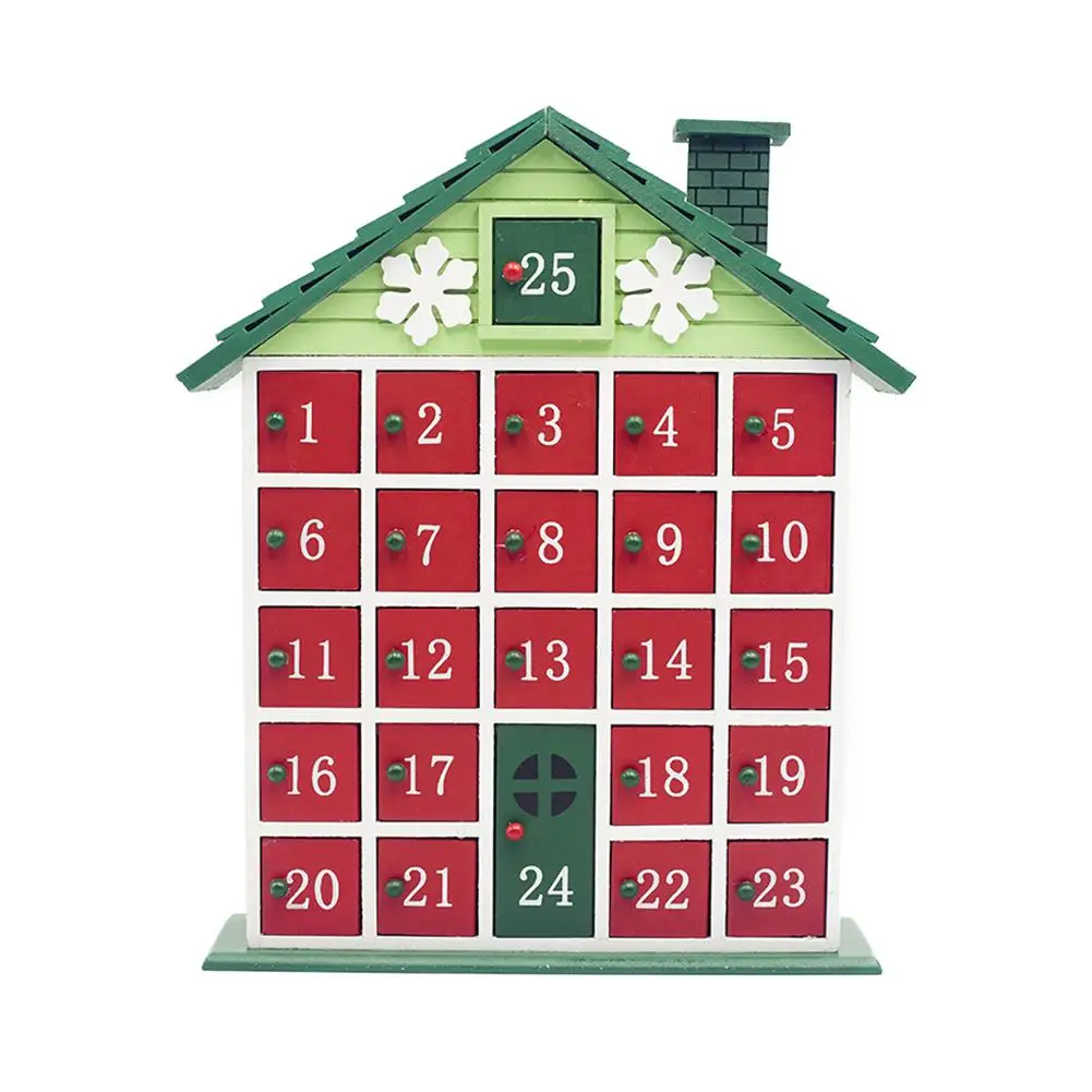 

Wooden Christmas House Countdown Calendar Ornament Children Gift Candy Storage Box 2020 Xmas Cottage Decoration Surprise Box