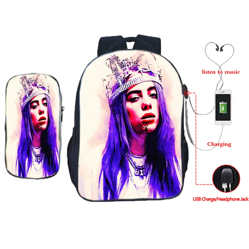 Billie Eilish рюкзак сумка-тоут Карандаш Чехол 3 шт./компл. школьные сумки для девочек-подростков, рюкзак для путешествий, рюкзак с сумка Zaino Plecak