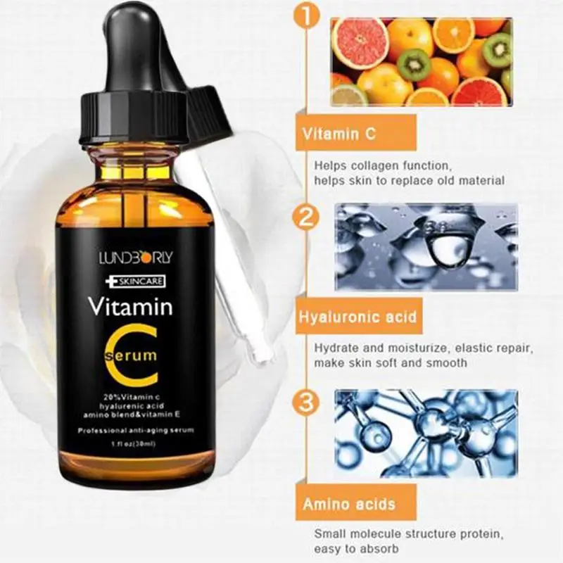 H06705c1392b944eabe38435c583b1930U 30ml Vitamin C Serum Organic Moisturizing Vitamin E Lifting Whitening Skin Anti Firming Essence Care Face Wrinkle L6D8