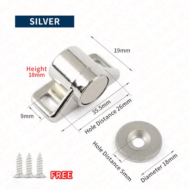 NAIERDI Magnet Cabinet Door Catch, Magnetic Furniture Door Stopper, Strong Powerful Neodymium Magnets Latch Cabinet Catches Silver