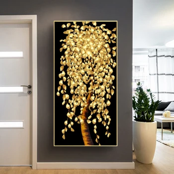 

Abstract Golden Leaves and Money Tree Oil Painting on Canvas Posters and Prints Wall Art Picture for Living Room Home Decoration