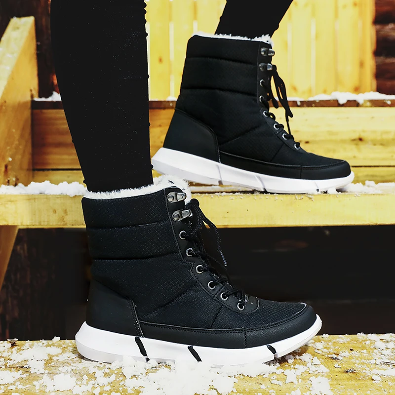 STS/женские зимние ботильоны теплая водонепроницаемая хлопковая обувь на меху, удобная уличная Нескользящая прогулочная обувь размера плюс