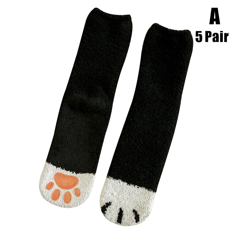 Новые популярные зимние теплые носки с кошачьими лапами Нескользящие теплые домашние носки для женщин и девочек YAA99 - Цвет: a 5 Pair