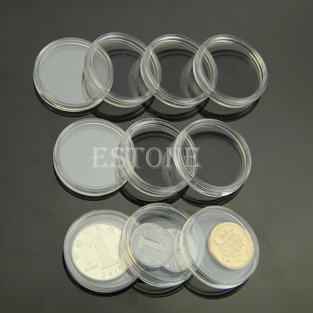 10Pcs 18mm plastic round applied clear cases coin storage capsules holder HK 