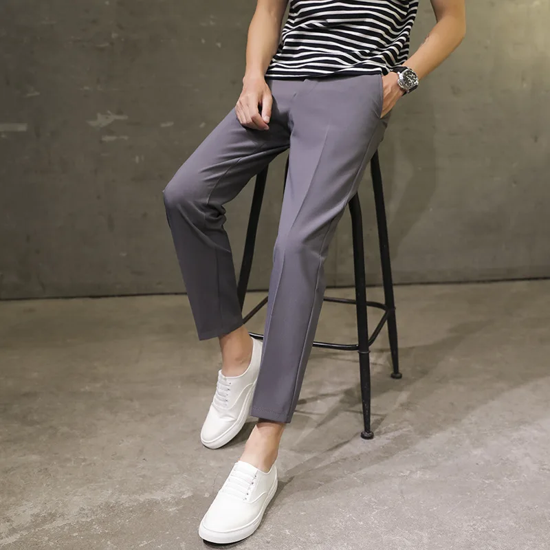 Spring Summer Men's Casual Pants Ankle Length Straight Solid Color