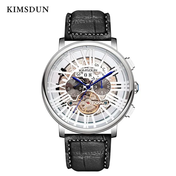 KIMSDUN, новинка, Топ бренд, Роскошные мужские часы, s Tourbillon, Автоматические Механические Многофункциональные мужские часы, три глаза - Цвет: silver black