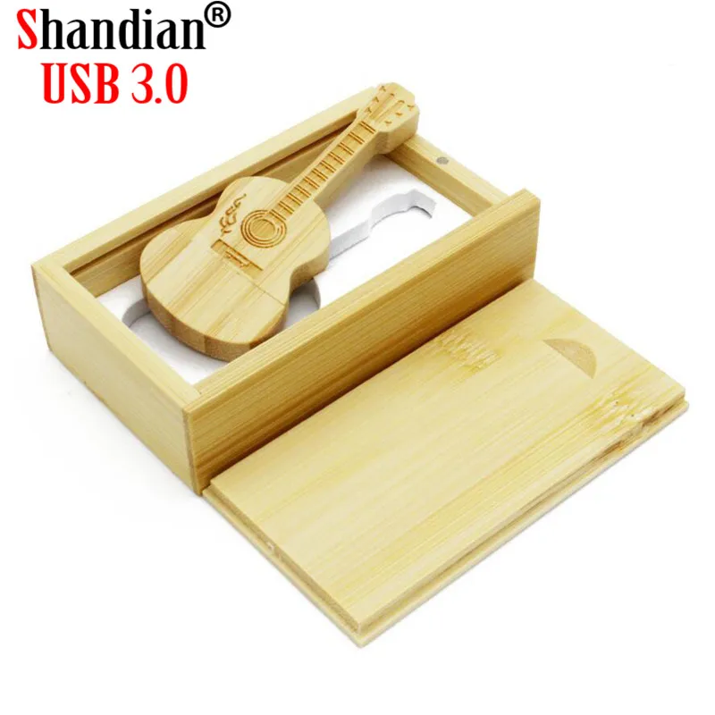 SHANDIAN USB 3,0 Логотип заказной Натуральный Деревянный Гитара+ коробка 4 ГБ 8 ГБ 16 ГБ 32 ГБ деревянная гитара s usb флеш-накопитель карта памяти подарки