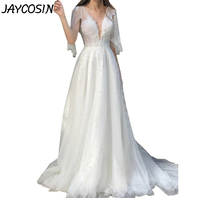 JAYCOSIN женское платье сексуальное платье с v-образным воротом, с низким вырезом на спине элегантный костюм к ужину Половина рукава длинное платье модное кружевное вечернее платье Vestidos a1