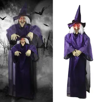 

Halloween Zombie Witch Hanging Ghost Head Terrible Decoration Prop LED Children Horrible Party Sound Eyes Terrible L5Z4