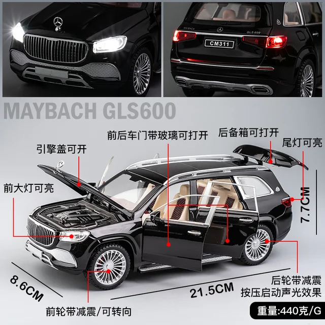 New 1/24 Mercedes-Benz Maybach Gls600 Alloy Model Car Children's Toy Car Gift Ornaments Simulation SUV Car Model Boys Collection 2