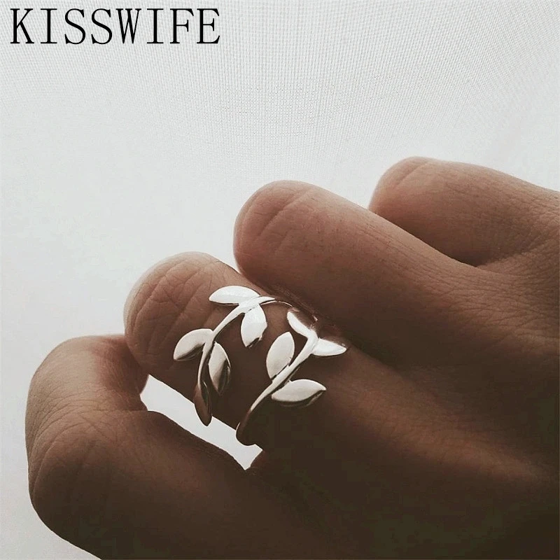 Fashion Silver Color Ring Olive Tree Branch Leaves Open for Women Wedding Rings Charms Adjustable Knuckle Finger Jewelry | Украшения и