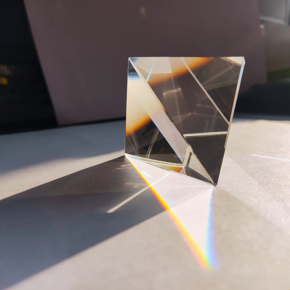 Rainbow Prism Optical Glass Crystal Pyramid 40mm Height Rectangular Pyramid Polyhedral Popularization Science Studying Student