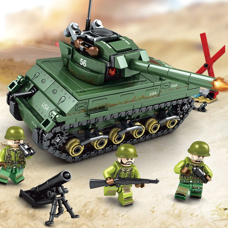 437pcs Military USA M4 Sherman Tank Building Blocks For legoing Army WW2 Soldier Toys vehicle soldiers bricks toy children boy 437pcs Military USA M4 Sherman Tank Building Blocks For legoing Army WW2 Soldier Toys vehicle soldiers bricks toy children boy