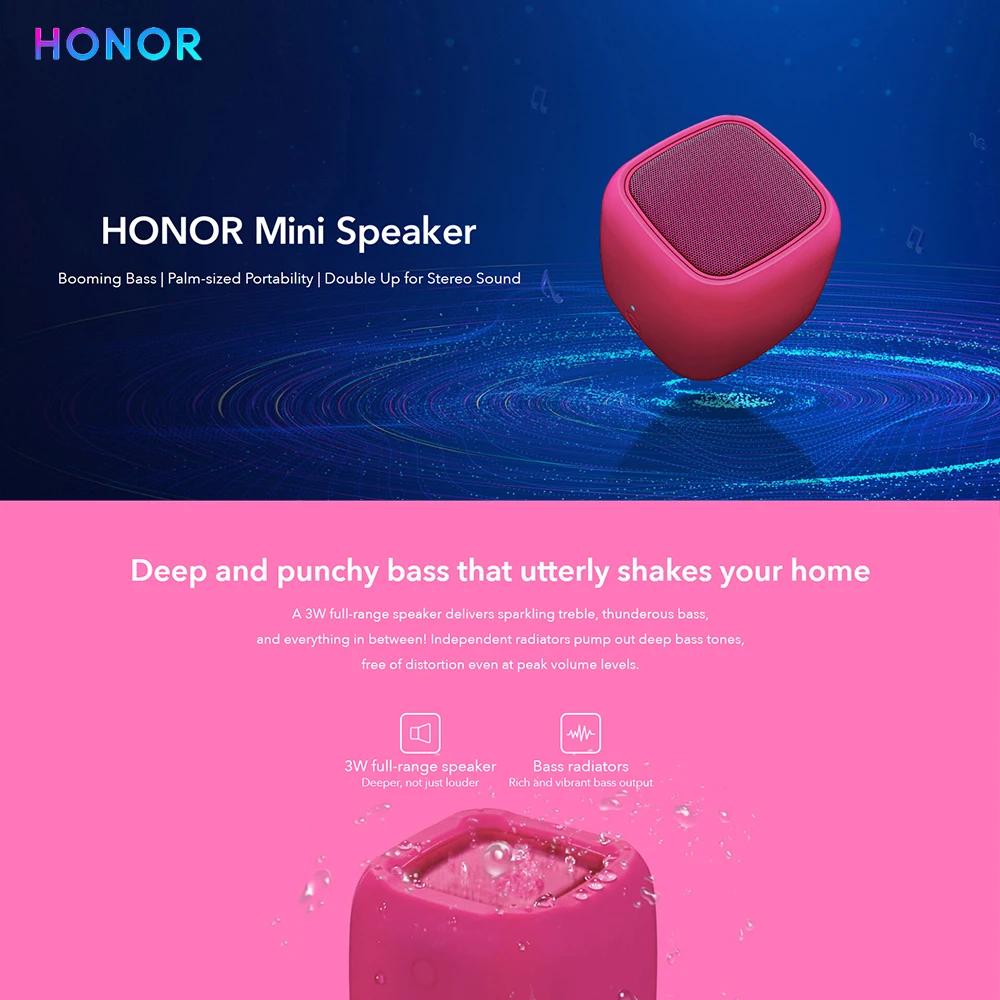 Huawei HONOR AM510 мини беспроводной Bluetooth динамик IP54 Водонепроницаемый Встроенный микрофон портативный дорожный глубокий бас перезаряжаемый динамик