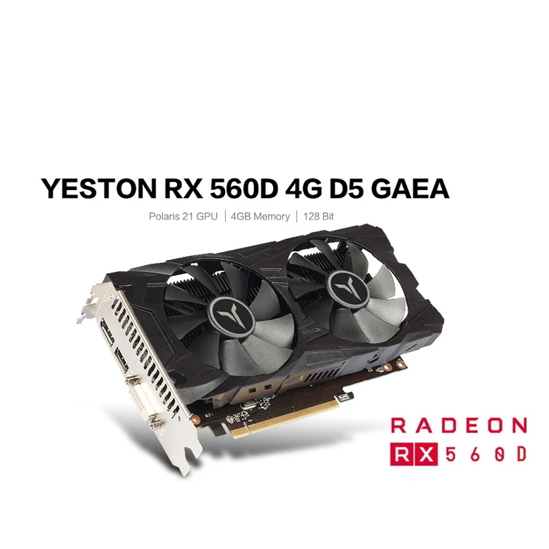 

Yeston RX560D-4G D5 GAEA Graphic Card Dual Fan Cooling 4GB Memory GDDR5 128Bit DP + HD + DVI-D GPU Enhanced Heatsink