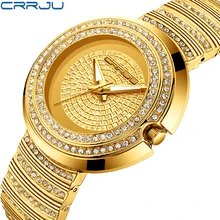 Женщины кварцевые часы crrju моды Bling случайные дамы роскошные женщины водонепроницаемый золотой наручные часы хрустальный алмаз для женщин часы
