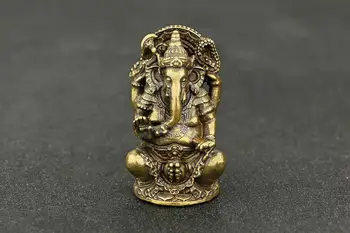 

antique Handmade solid Brass Buddha Statue Tathagata Elephant God Ganesha craft ornament Miniature desktop decoration p0955