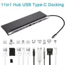 USB3.0 type-C концентратор для USB3.0 TF SD ридер HDMI VGA RJ45 3,5 аудио мини DP док-станция для MacBook Pro USB-C type C 11 порт USB C концентратор
