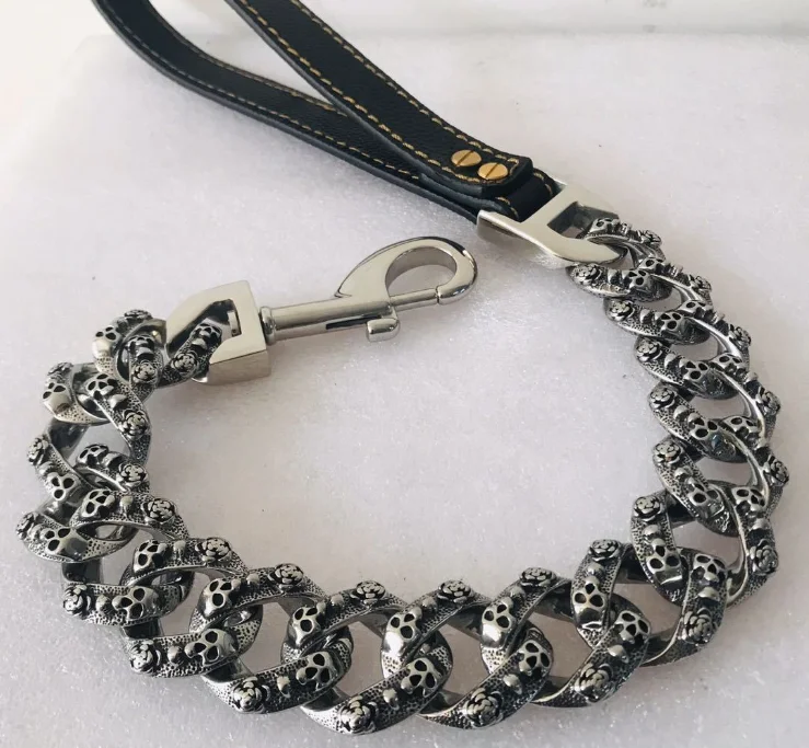 Skull Pet Chain Pitbull Large Dog Collar Leash 32mm Stainless Steel
