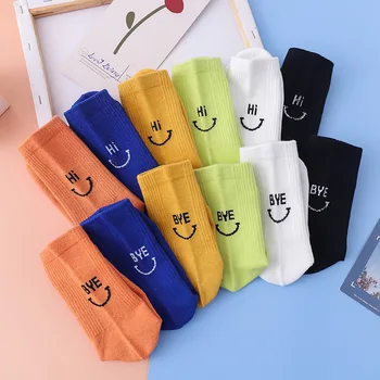 

Solid Color Lovely Women Socks Standard Ladies Letter BYE Sock Colorful Unisex High Casual Cotton Sox Girls Spring Trendy Meias