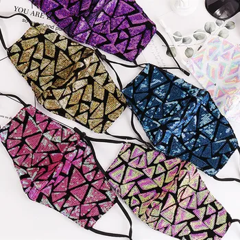 

2020 New Design Colorful Geometric Square Sequin Decoration Mask Jewelry for Women Breathable Mask Masquerade Face Accessories