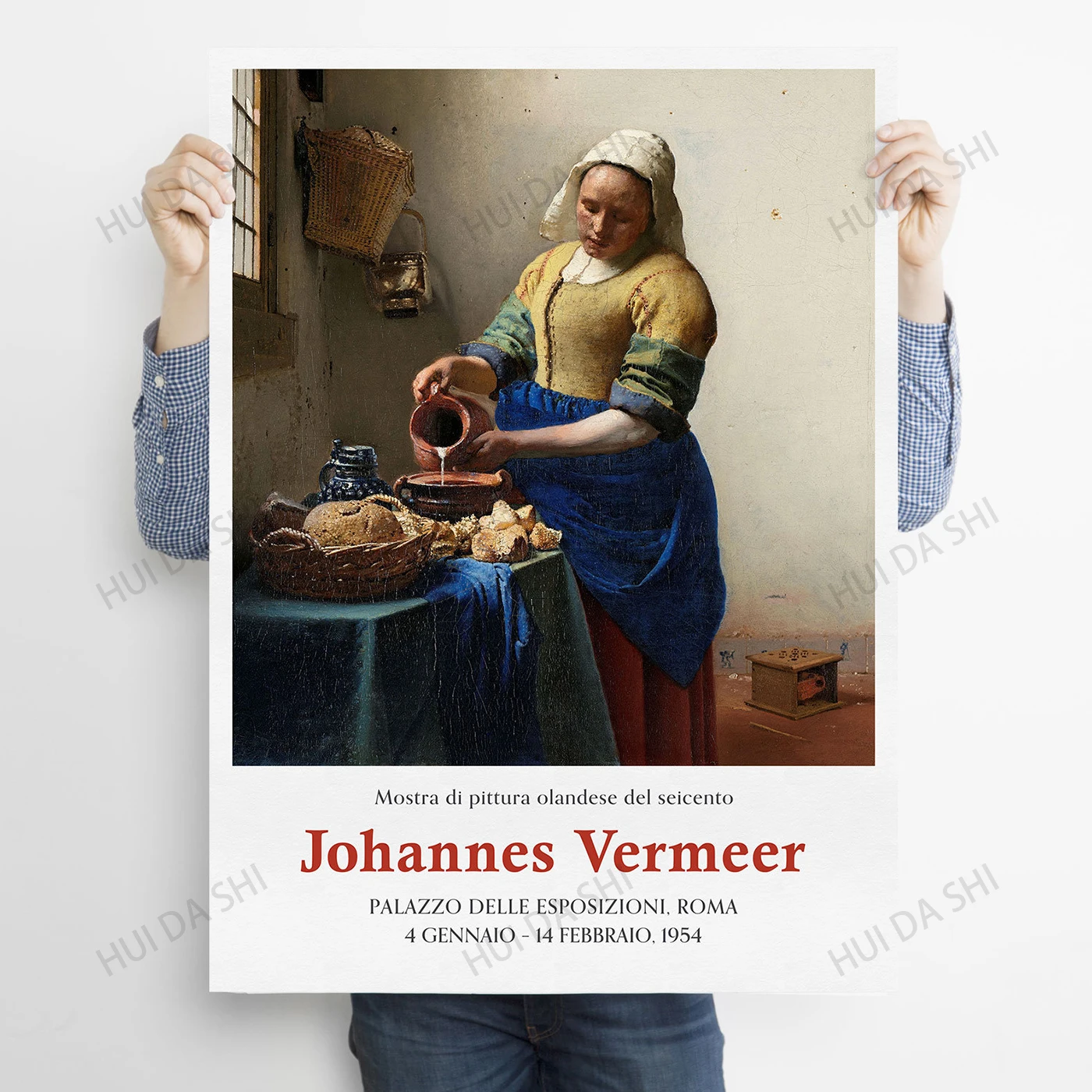 Retro Gallery Art Vintage Museum Print Minimal Famous Classic Portrait Painting Johannes Vermeer Print Exhibition Poster The Milkmaid