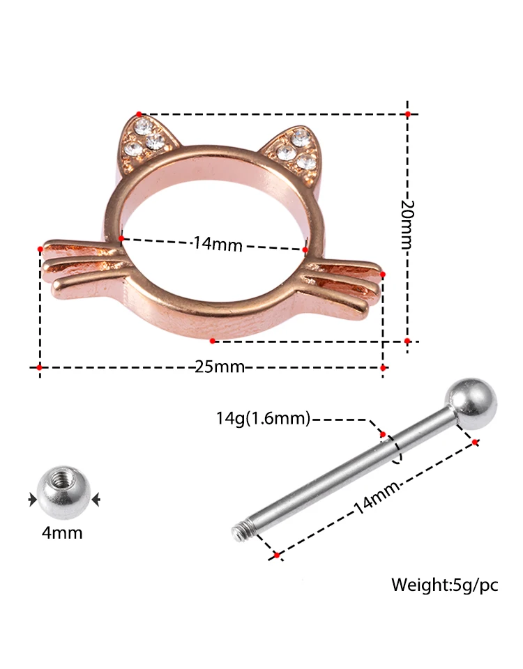 HONGTU 2 шт кошачьи кольца для сосков, пирсинг, сексуальное хирургическое стальное кольцо для сосков, панковские Стразы, женские Украшения для тела 14G