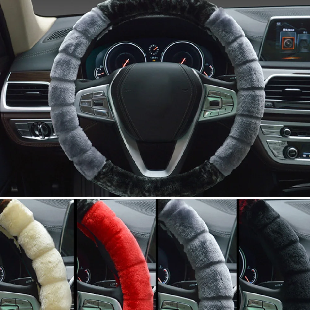 

Car Interior Accessories Universal 15" Steering Wheel Cover Fleece Warm Keeping Fluffy Cover