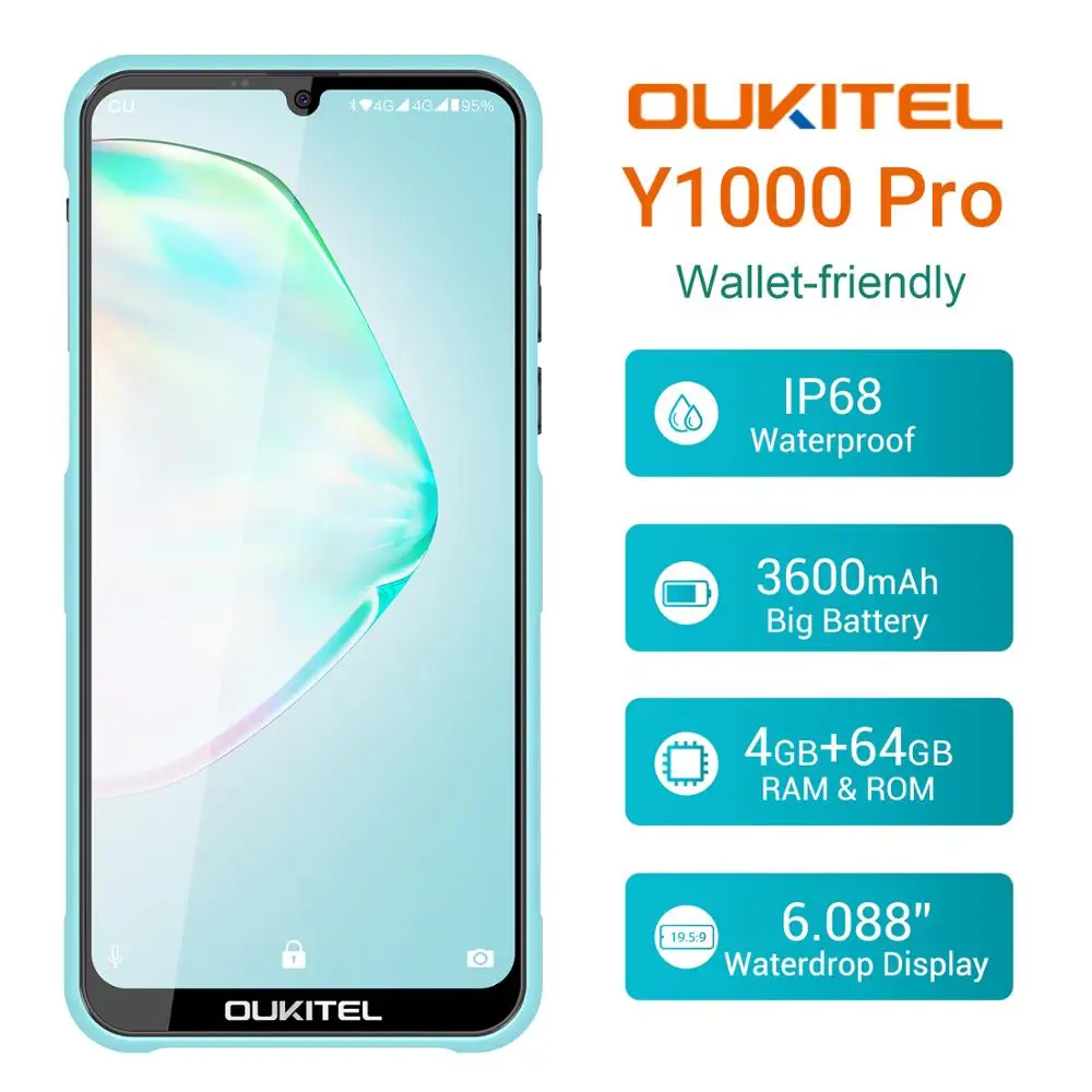 OUKITEL Y1000 Pro 6,0" 19,5: 9 Android 9,04G ram 64G rom мобильный телефон MT6763 3600mAh смартфон с отпечатком пальца