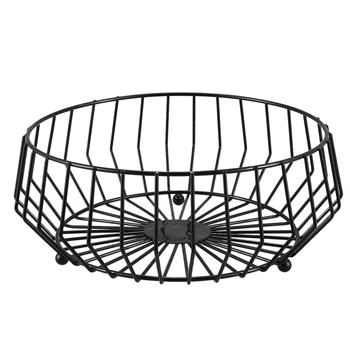

NEW-Metal Wire Nordic Iron Fruit Basket Drain Rack Snack Display Storage Holder Tray Table Storage Basket 11 X 4 Inch-Black