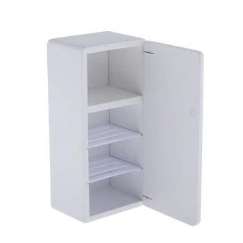 

White Wood Refrigerator Fridge Freezer Dolls House Kitchen Decor 1/12 Scale